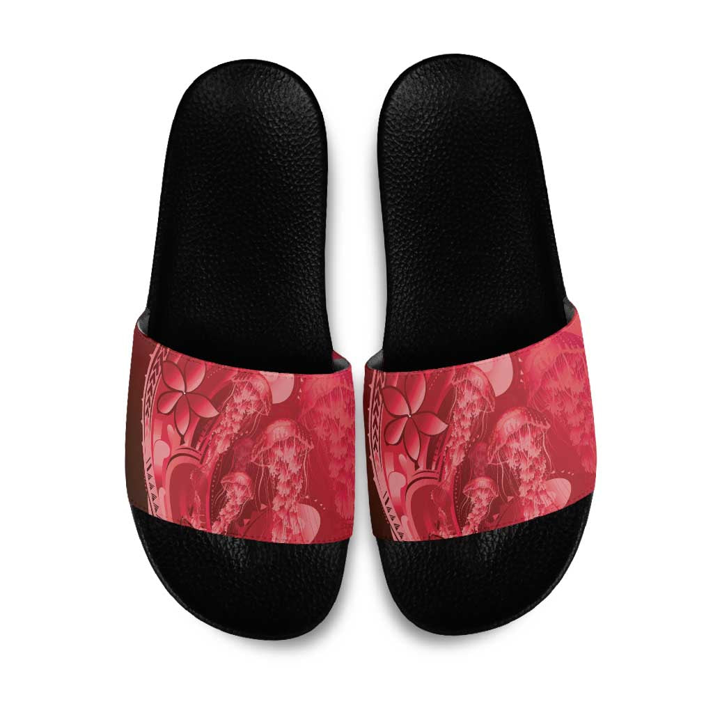Red Gradient Polynesia Jellyfish Slide Sandals Plumeria Polynesian Tattoo Glowing Vibes LT14 Red - Polynesian Pride
