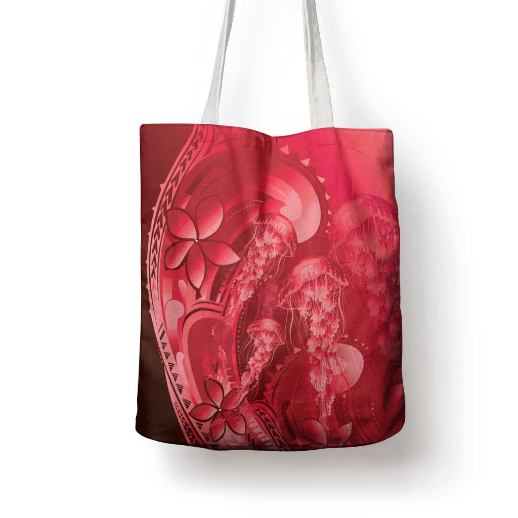 Red Gradient Polynesia Jellyfish Tote Bag Plumeria Polynesian Tattoo Glowing Vibes LT14 - Polynesian Pride