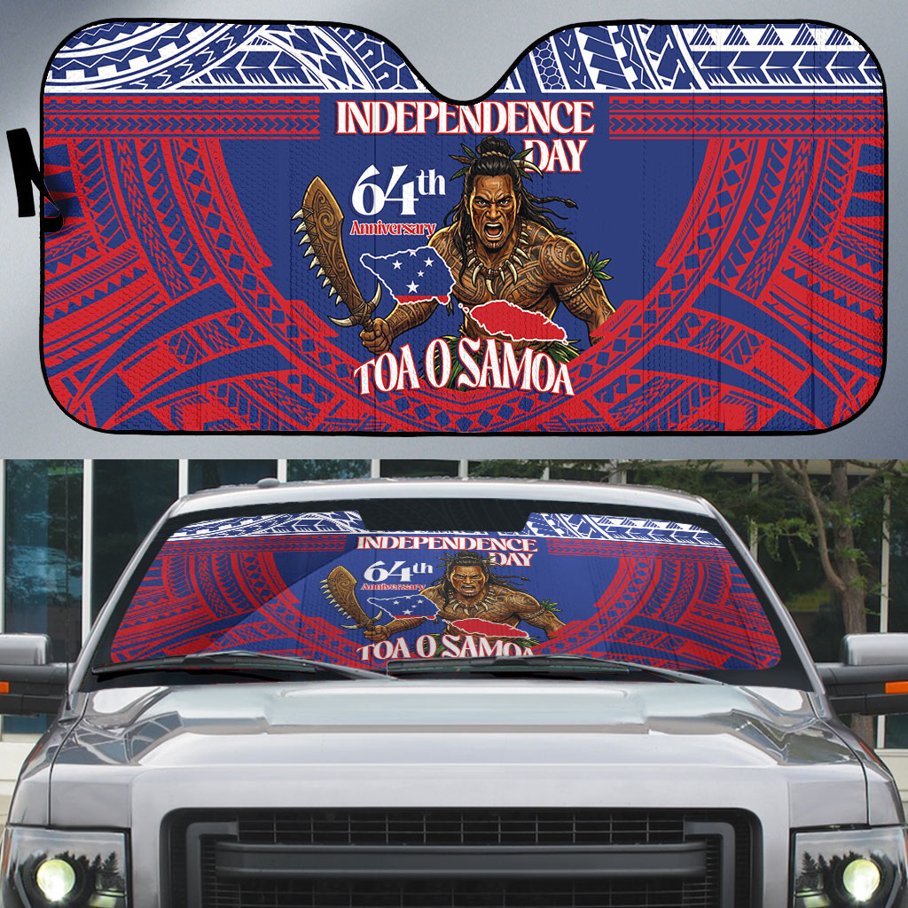 Samoa Independence Day Auto Sun Shade 64th Anniversary Toa O Samoa LT14 Blue - Polynesian Pride
