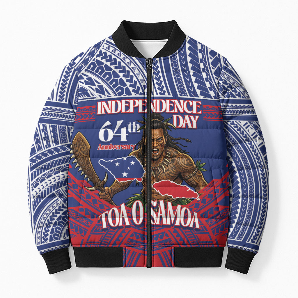 Personalised Samoa Independence Day Bomber Puffer Jacket 64th Anniversary Toa O Samoa LT14 Unisex Blue - Polynesian Pride