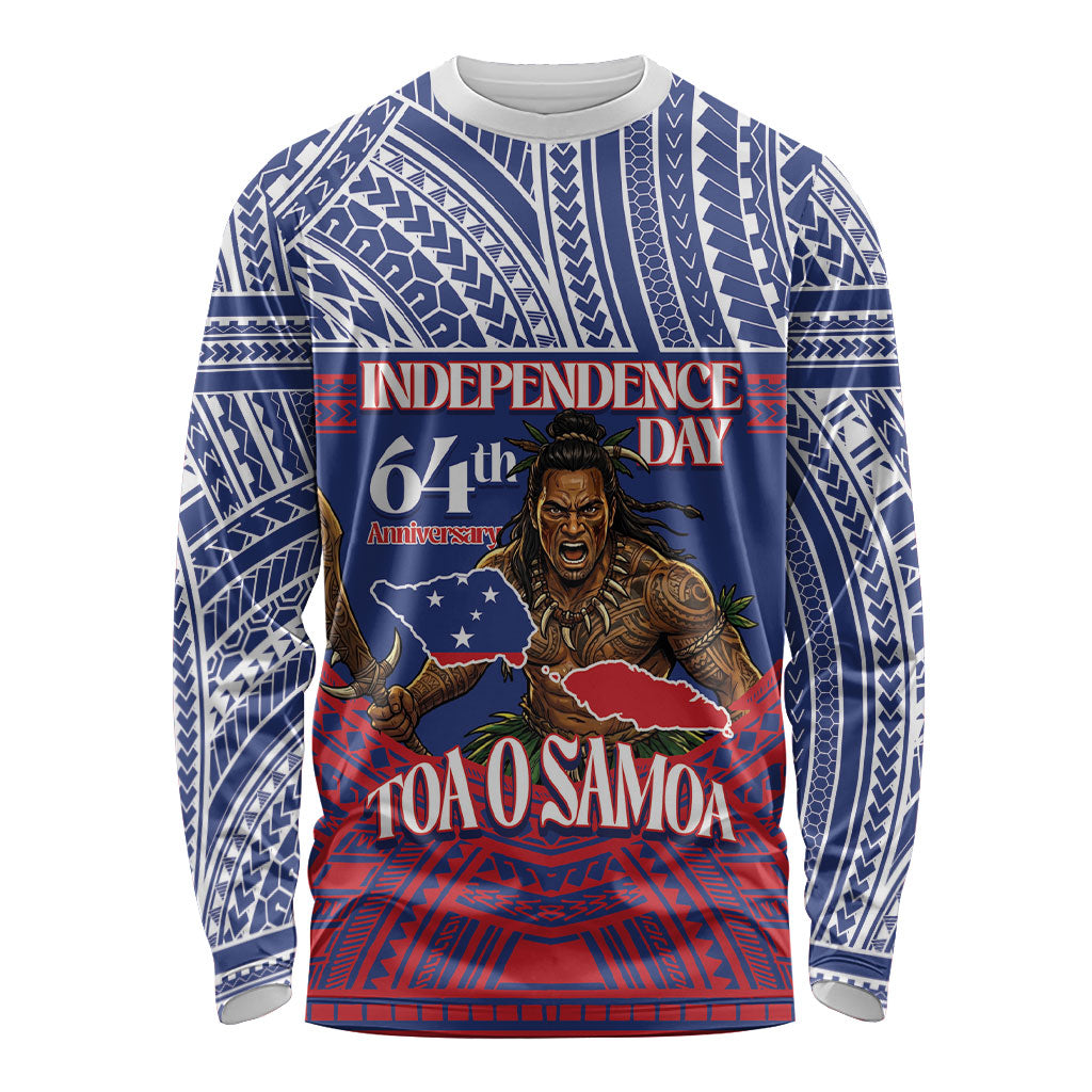 Personalised Samoa Independence Day Long Sleeve Shirt 64th Anniversary Toa O Samoa LT14 Unisex Blue - Polynesian Pride