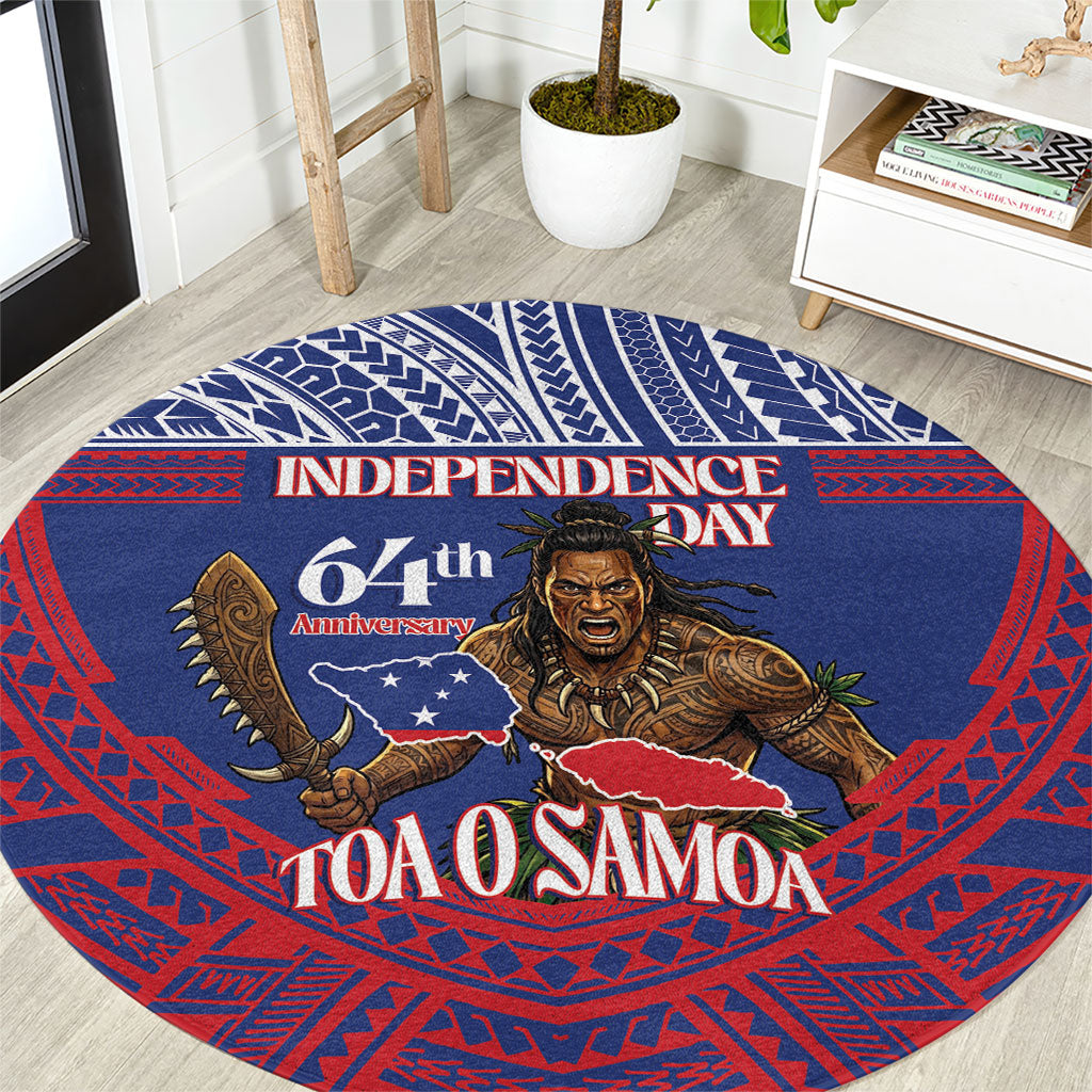 Samoa Independence Day Round Carpet 64th Anniversary Toa O Samoa LT14 Blue - Polynesian Pride