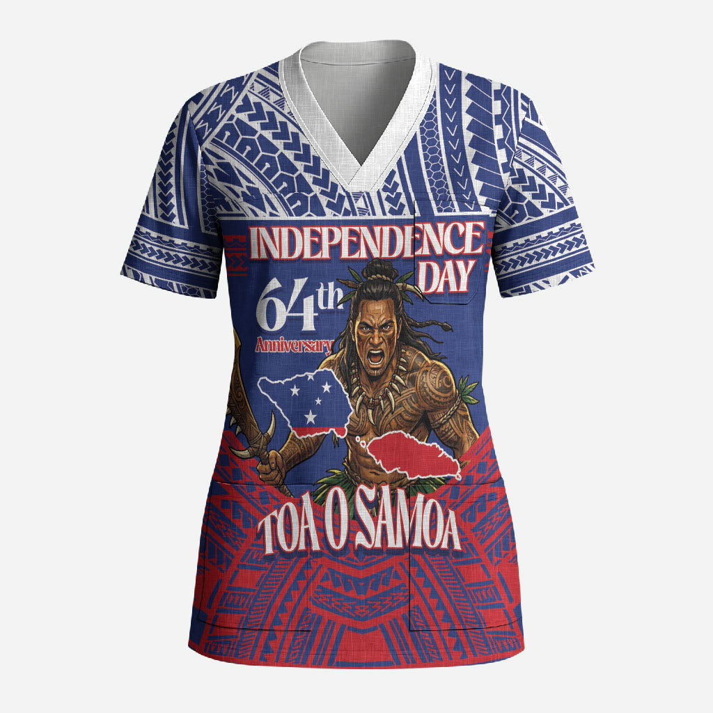 Personalised Samoa Independence Day Scrub Top 64th Anniversary Toa O Samoa LT14 Adult Blue - Polynesian Pride
