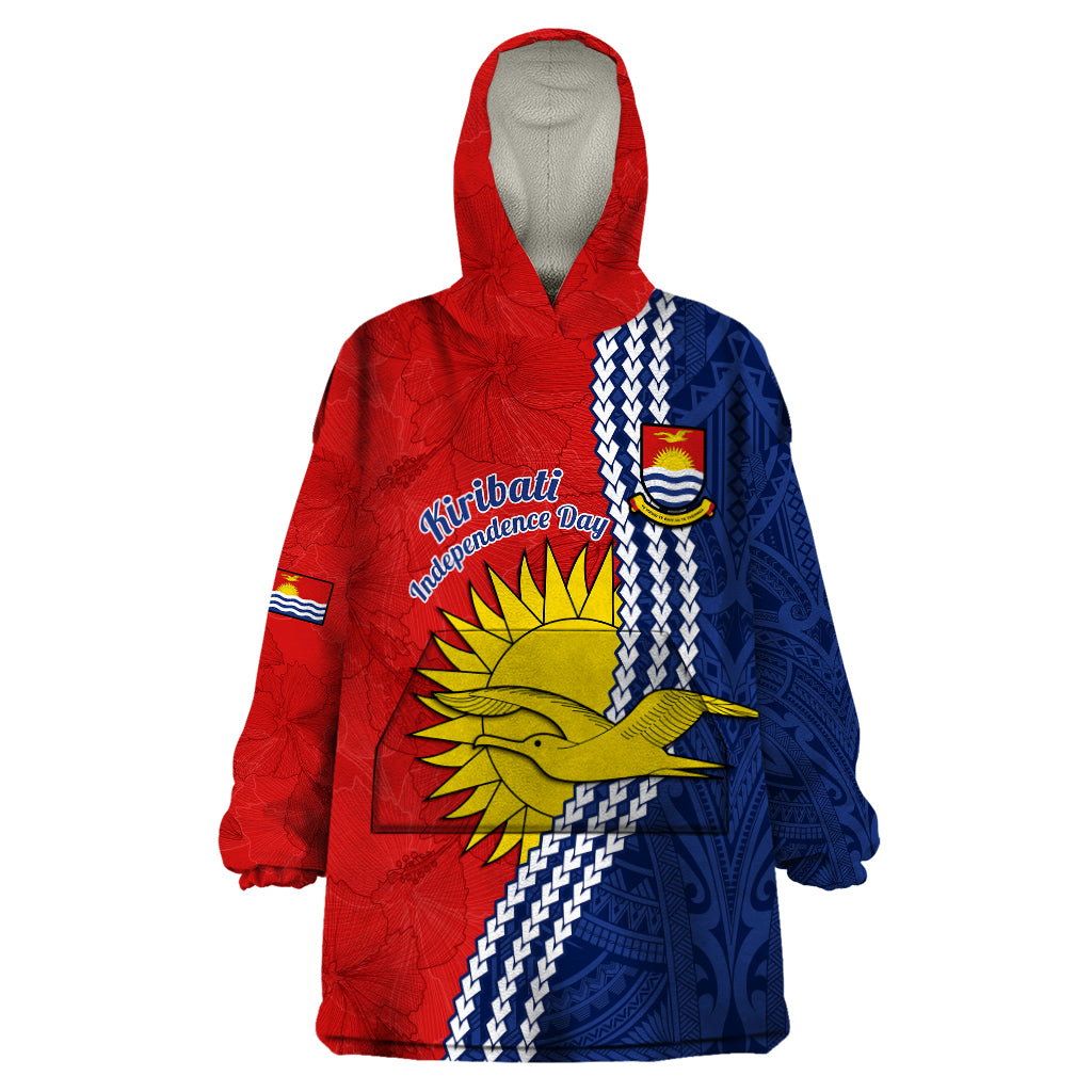 Kiribati Independence Day Wearable Blanket Hoodie Happy 44th Anniversary Hibiscus Polynesian LT14 One Size Red - Polynesian Pride