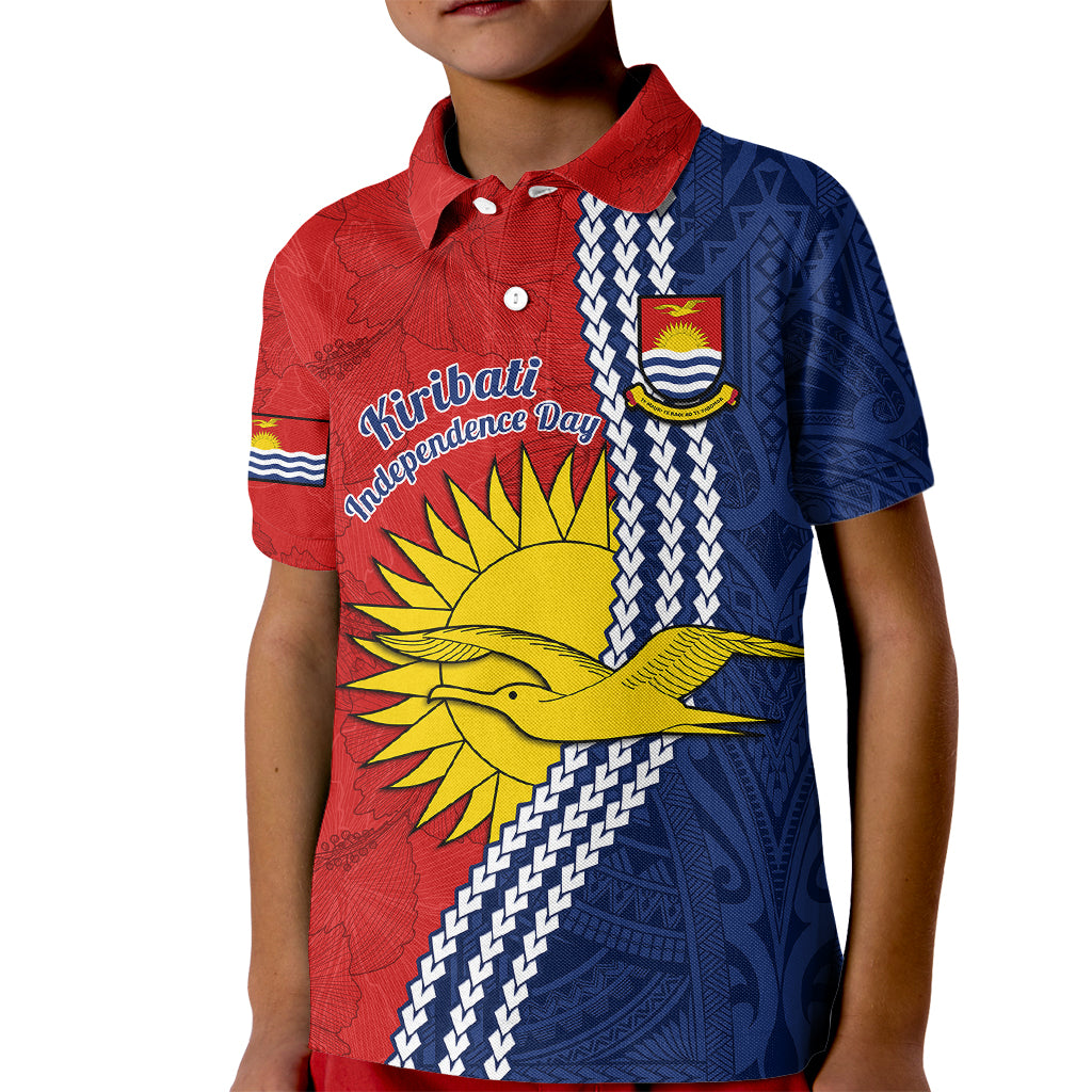 Personalised Kiribati Independence Day Kid Polo Shirt Happy 44th Anniversary Hibiscus Polynesian LT14 Kid Red - Polynesian Pride
