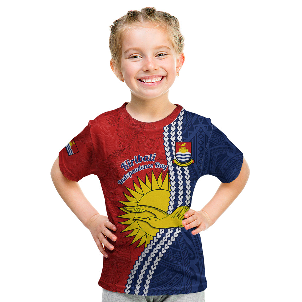 Personalised Kiribati Independence Day Kid T Shirt Happy 44th Anniversary Hibiscus Polynesian LT14 Red - Polynesian Pride