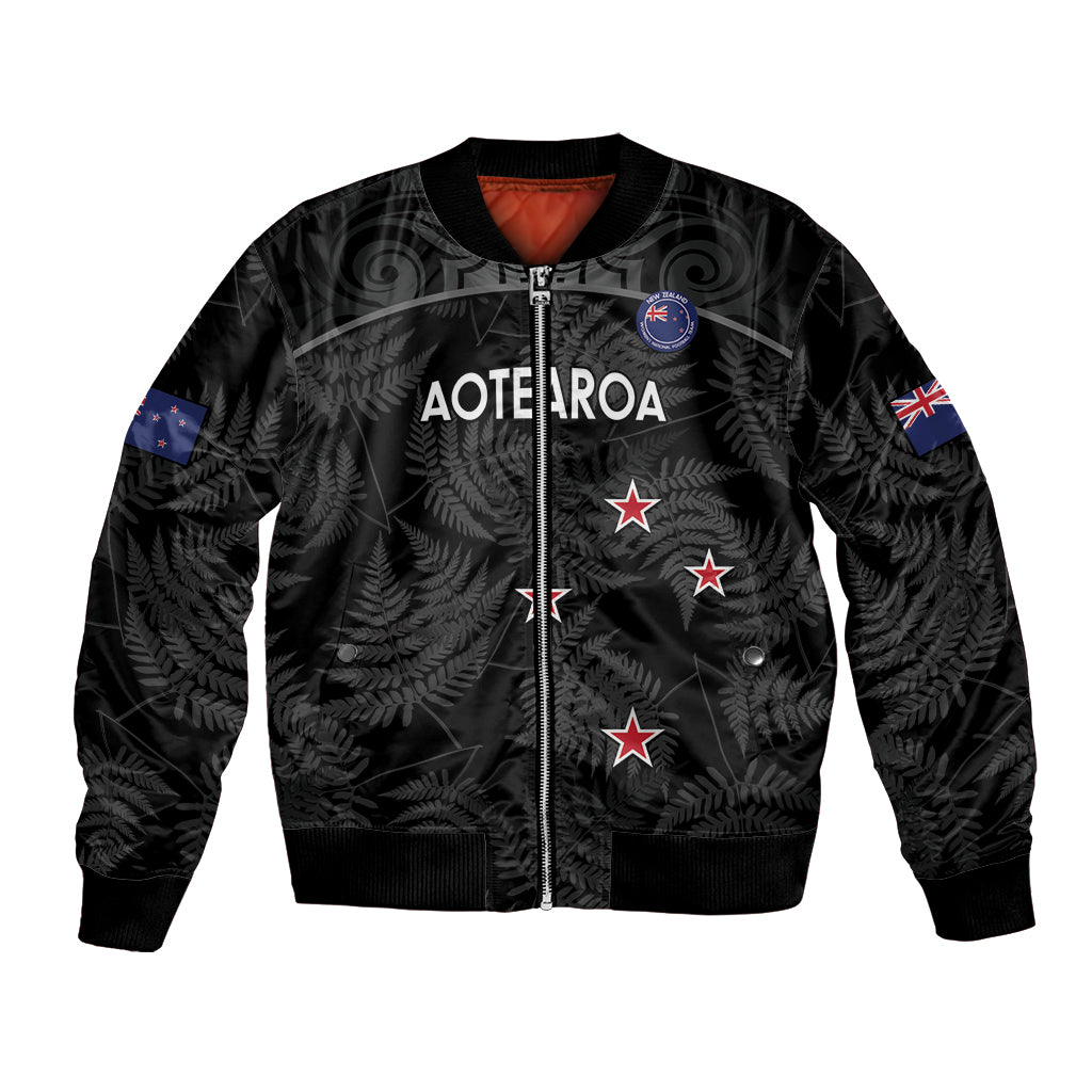 Custom New Zealand Silver Fern Football Bomber Jacket Summer 2024 Olympic Go Aotearoa LT14 Unisex Black - Polynesian Pride