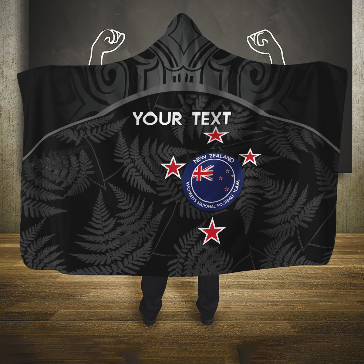 Custom New Zealand Silver Fern Football Hooded Blanket Summer 2024 Olympic Go Aotearoa LT14 One Size Black - Polynesian Pride