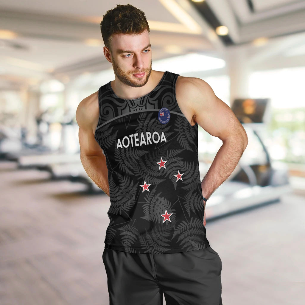 Custom New Zealand Silver Fern Football Men Tank Top Summer 2024 Olympic Go Aotearoa LT14 Black - Polynesian Pride