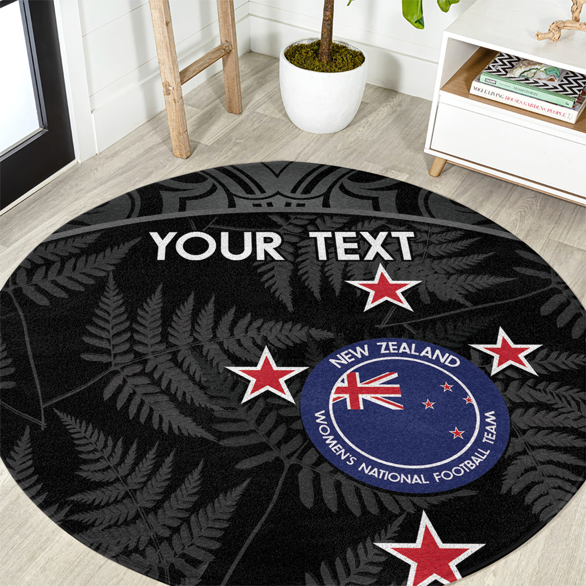 Custom New Zealand Silver Fern Football Round Carpet Summer 2024 Olympic Go Aotearoa LT14 Black - Polynesian Pride