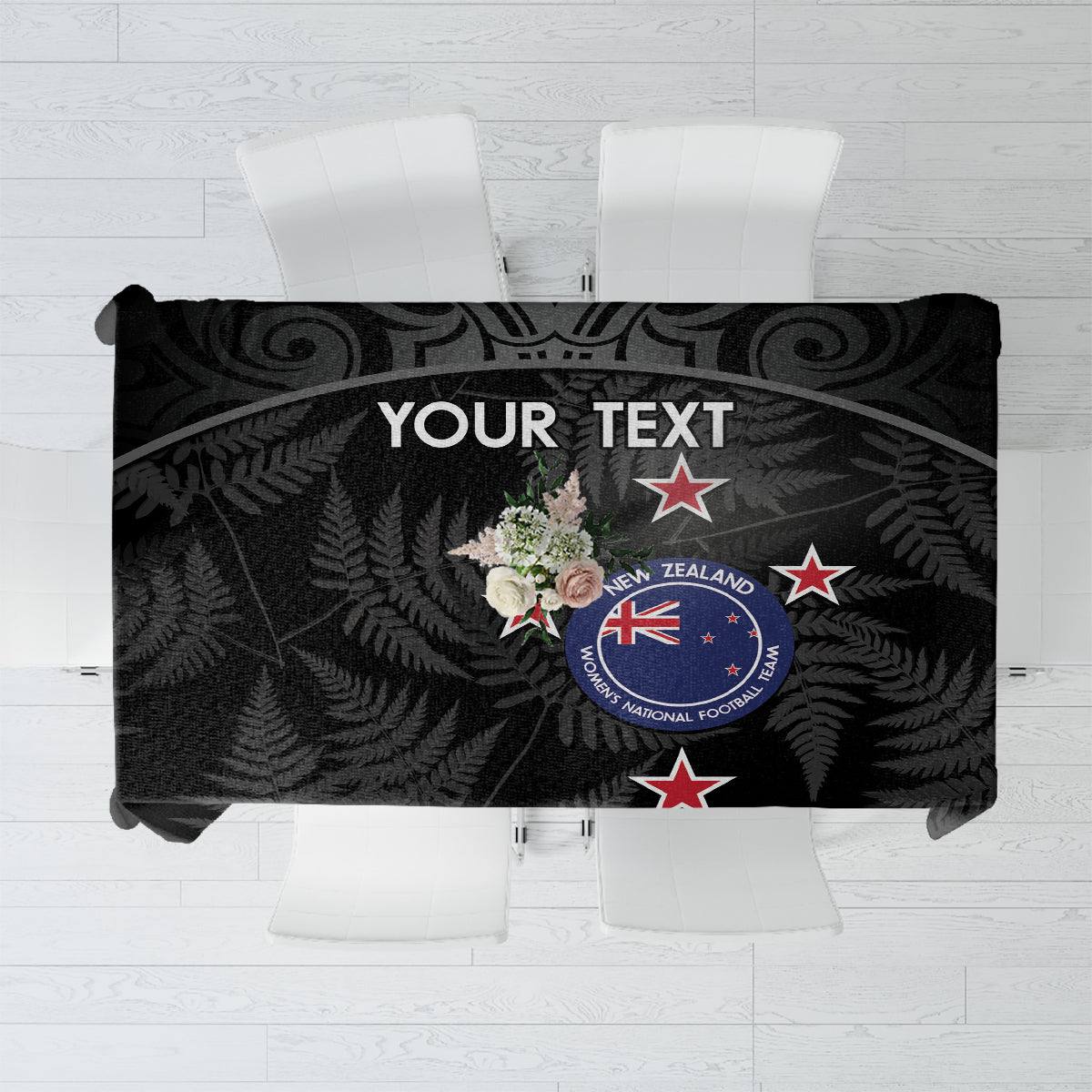 Custom New Zealand Silver Fern Football Tablecloth Summer 2024 Olympic Go Aotearoa LT14 Black - Polynesian Pride