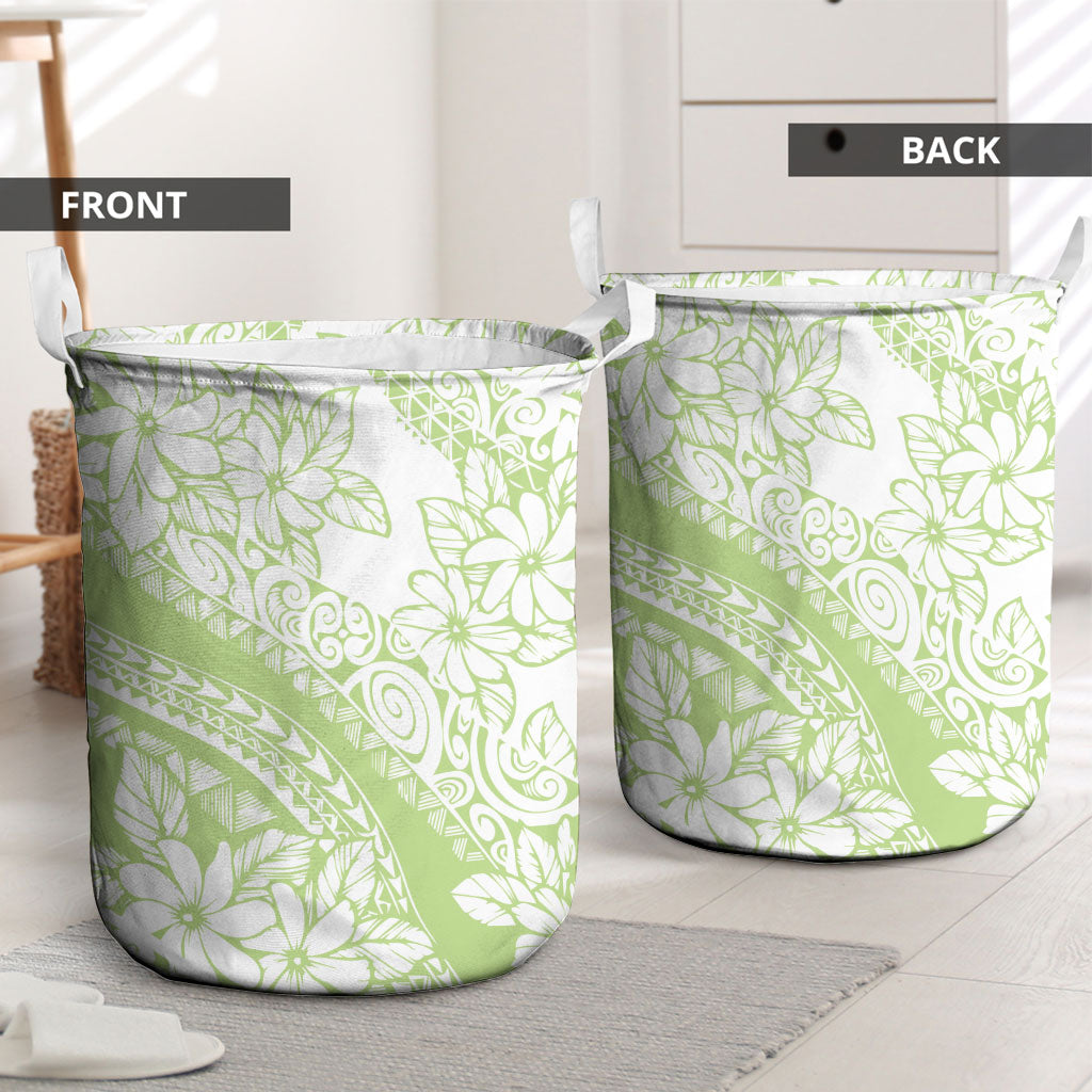 Polynesian Tiare Flower Sage Green Pastel Laundry Basket LT14 - Polynesian Pride