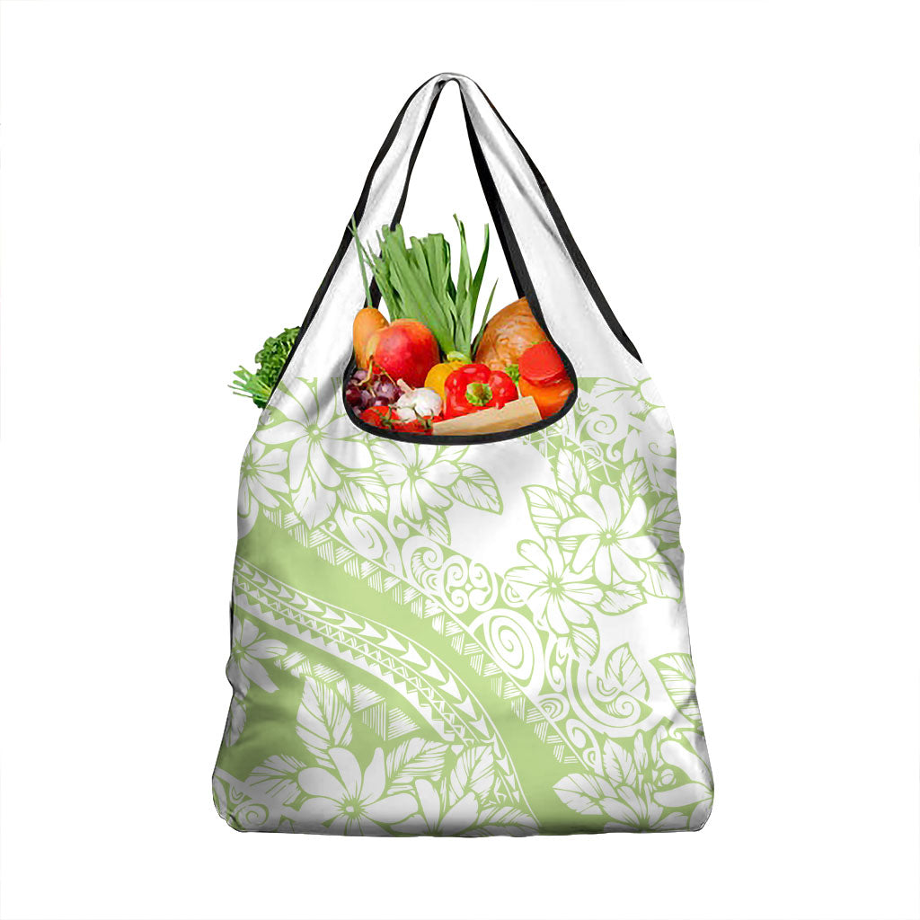Polynesian Tiare Flower Sage Green Pastel Grocery Bag LT14 1-pack One Size Sage Green - Polynesian Pride