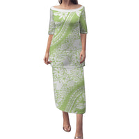 Polynesian Tiare Flower Sage Green Pastel Puletasi LT14 Long Dress Sage Green - Polynesian Pride