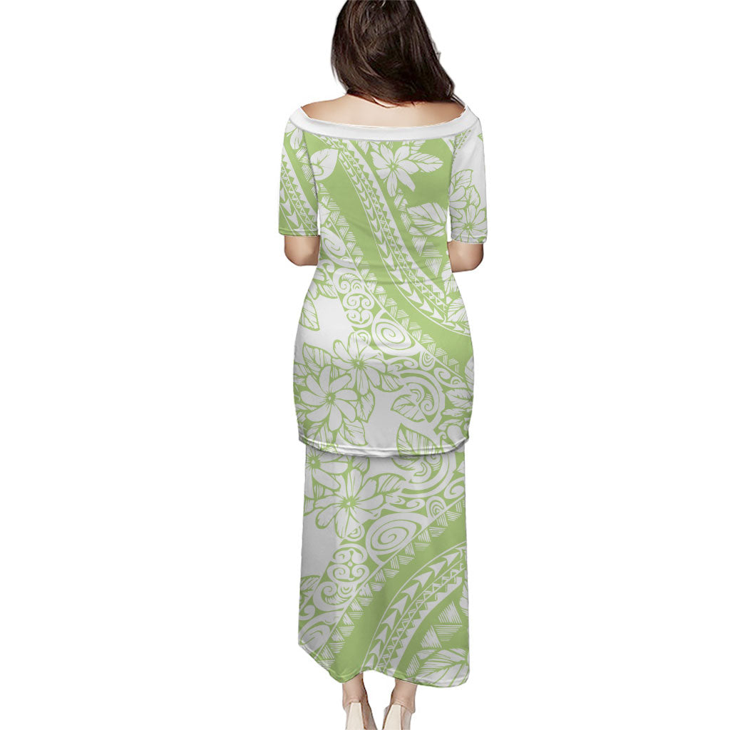 Polynesian Tiare Flower Sage Green Pastel Puletasi LT14 - Polynesian Pride