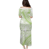 Polynesian Tiare Flower Sage Green Pastel Puletasi LT14 - Polynesian Pride