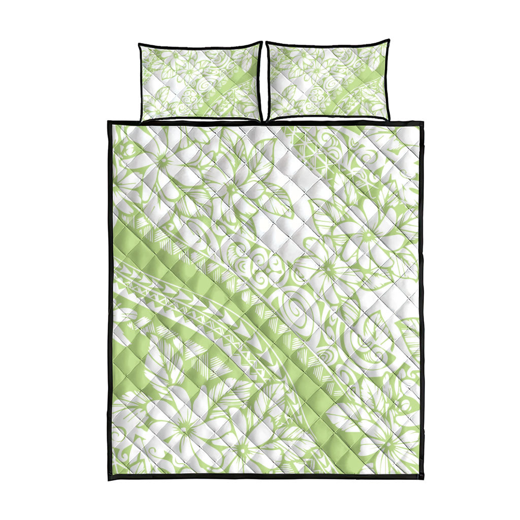 Polynesian Tiare Flower Sage Green Pastel Quilt Bed Set LT14 - Polynesian Pride