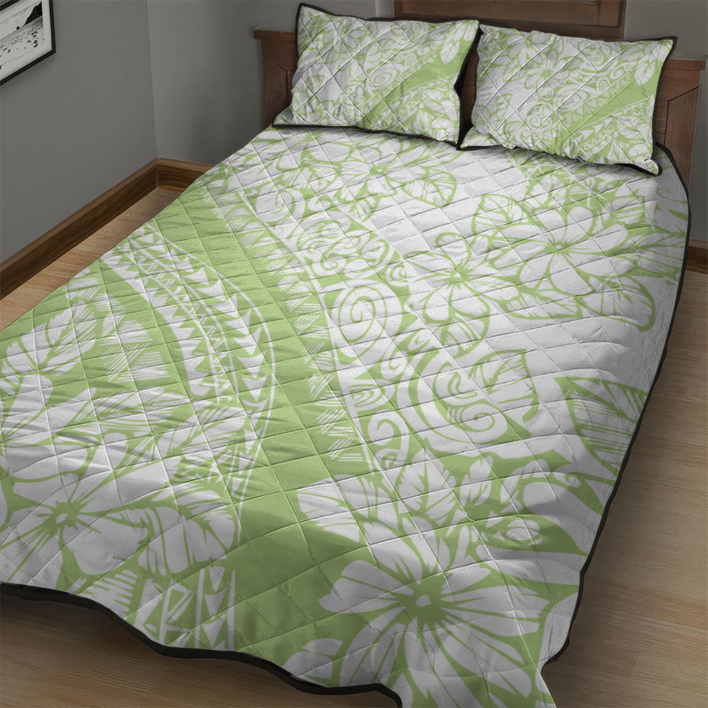 Polynesian Tiare Flower Sage Green Pastel Quilt Bed Set LT14 - Polynesian Pride