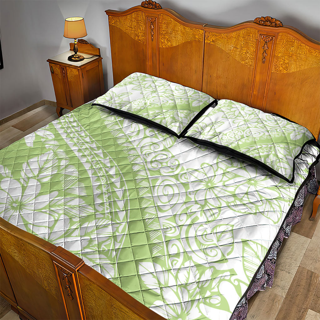 Polynesian Tiare Flower Sage Green Pastel Quilt Bed Set LT14 - Polynesian Pride