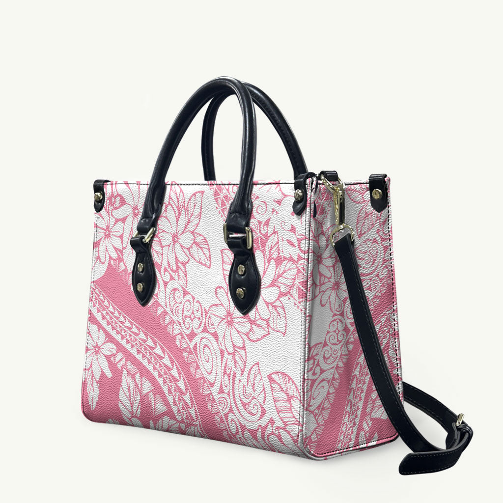 Polynesian Tiare Flower Pink Pastel Vibes Leather Bag LT14 Pink - Polynesian Pride