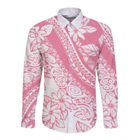 Polynesian Tiare Flower Pink Pastel Vibes Long Sleeve Button Shirt LT14 Unisex Pink - Polynesian Pride