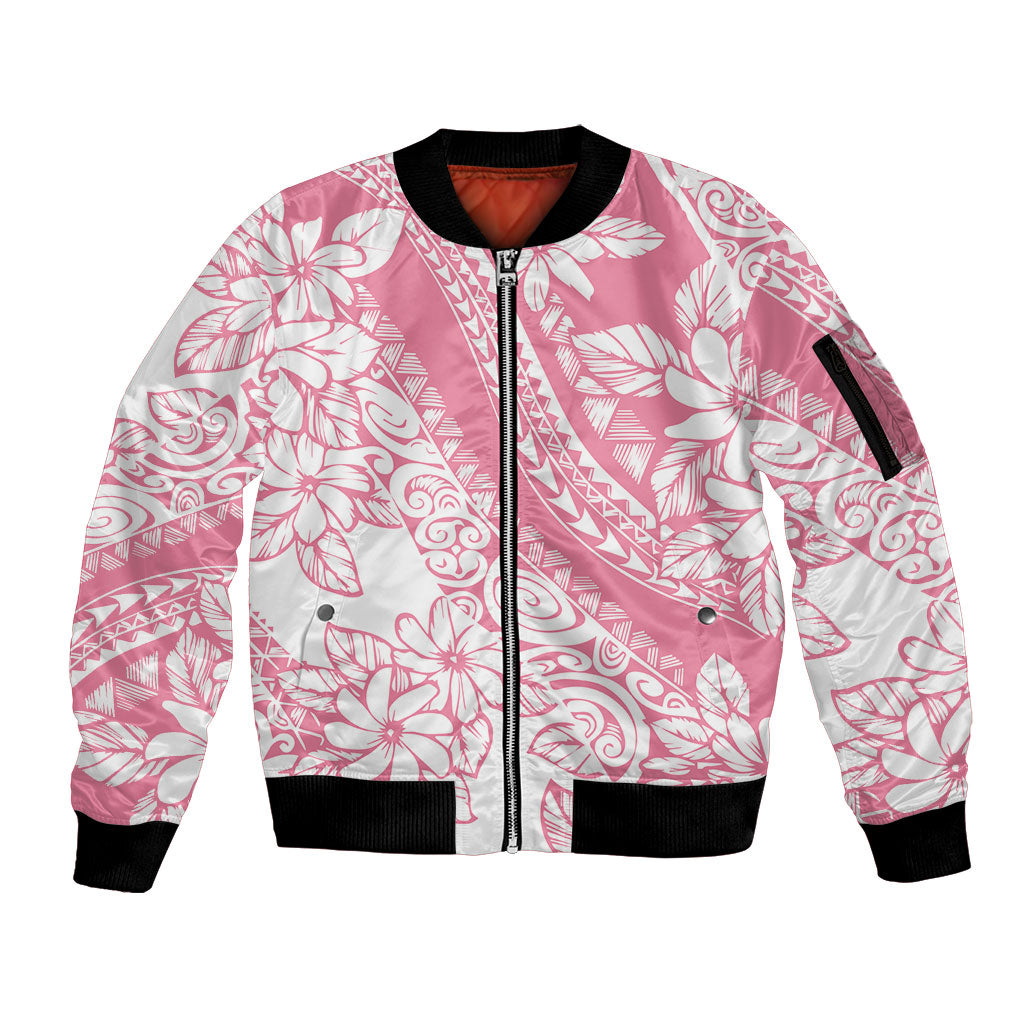 Polynesian Tiare Flower Pink Pastel Vibes Sleeve Zip Bomber Jacket LT14 Unisex Pink - Polynesian Pride