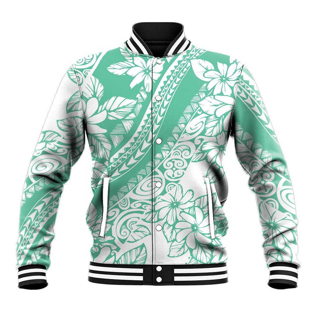 Polynesian Tiare Flower Cyan Pastel Vibes Baseball Jacket LT14 Unisex Cyan - Polynesian Pride