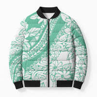 Polynesian Tiare Flower Cyan Pastel Vibes Bomber Puffer Jacket LT14 Unisex Cyan - Polynesian Pride