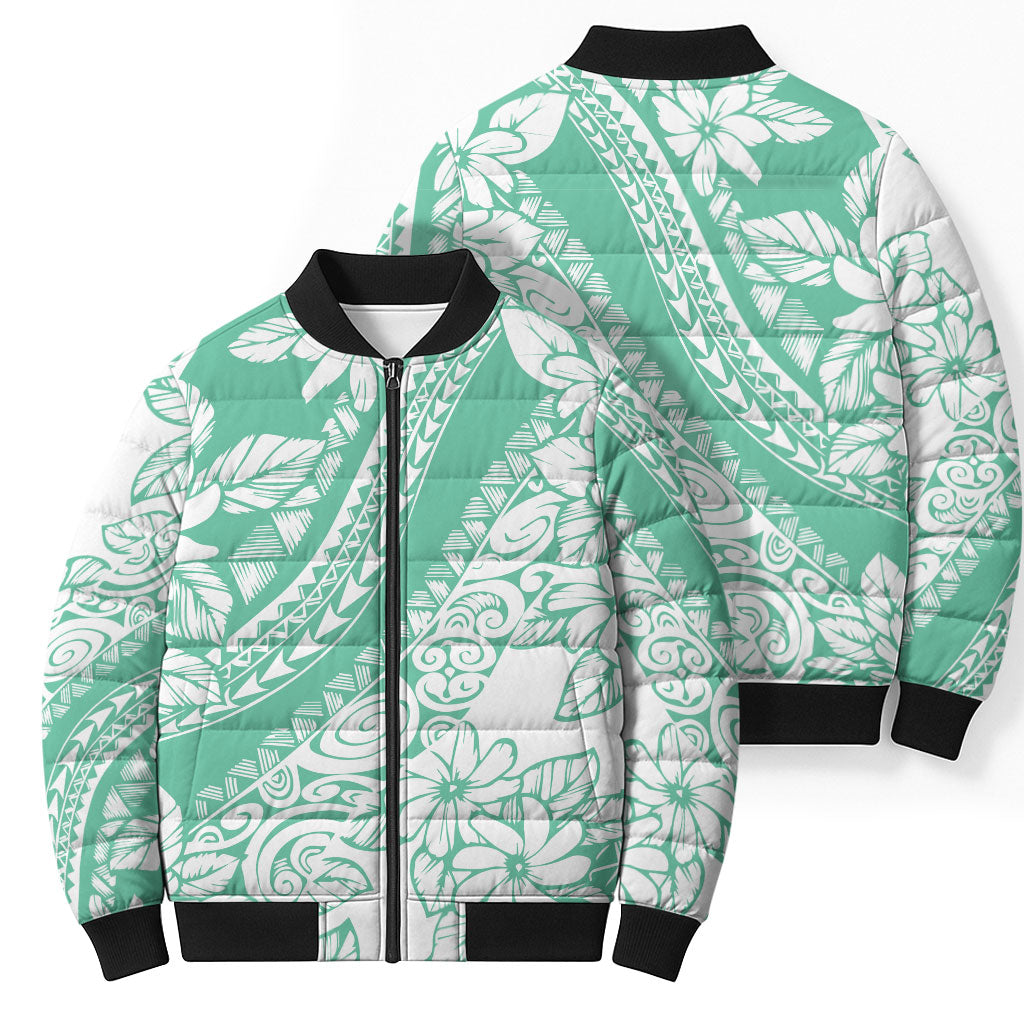 Polynesian Tiare Flower Cyan Pastel Vibes Bomber Puffer Jacket LT14 - Polynesian Pride
