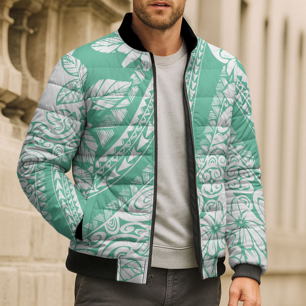 Polynesian Tiare Flower Cyan Pastel Vibes Bomber Puffer Jacket LT14 - Polynesian Pride