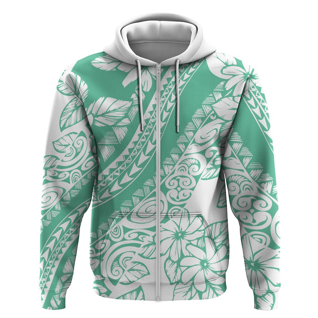 Polynesian Tiare Flower Cyan Pastel Vibes Zip Hoodie LT14 Zip Hoodie Cyan - Polynesian Pride