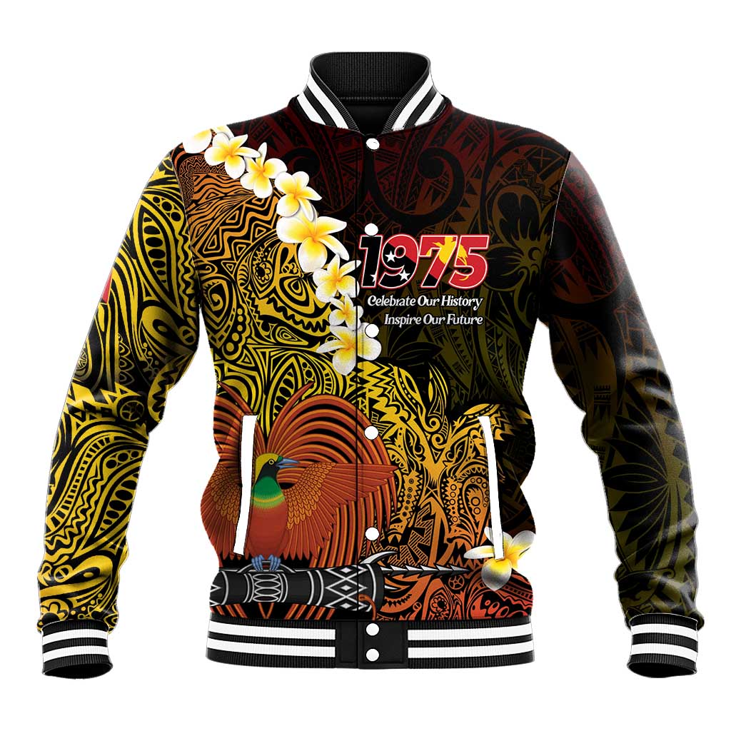 Papua New Guinea 1975 Baseball Jacket Create Our History Inspire Our Future LT14 Unisex Black - Polynesian Pride