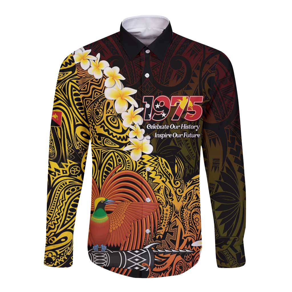Papua New Guinea 1975 Long Sleeve Button Shirt Create Our History Inspire Our Future LT14 Unisex Black - Polynesian Pride