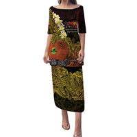 Papua New Guinea 1975 Puletasi Create Our History Inspire Our Future LT14 Long Dress Black - Polynesian Pride