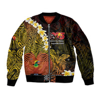 Papua New Guinea 1975 Sleeve Zip Bomber Jacket Create Our History Inspire Our Future LT14 Unisex Black - Polynesian Pride