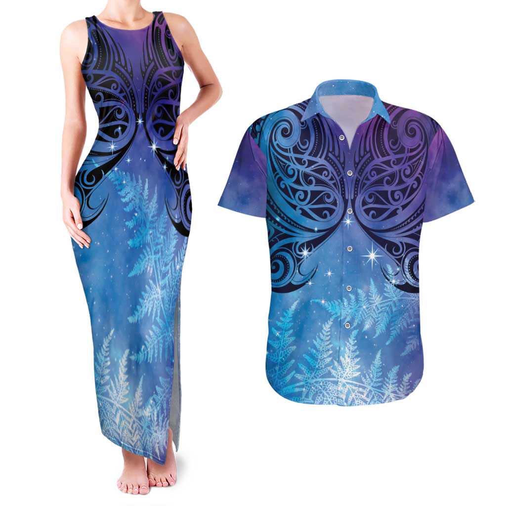 New Zealand Matariki Couples Matching Tank Maxi Dress and Hawaiian Shirt Aotearoa Maori New Year Galaxy Maori Silver Fern