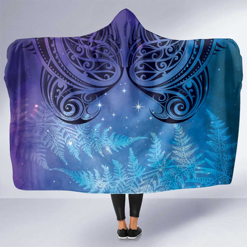 New Zealand Matariki Hooded Blanket Aotearoa Maori New Year Galaxy Maori Silver Fern