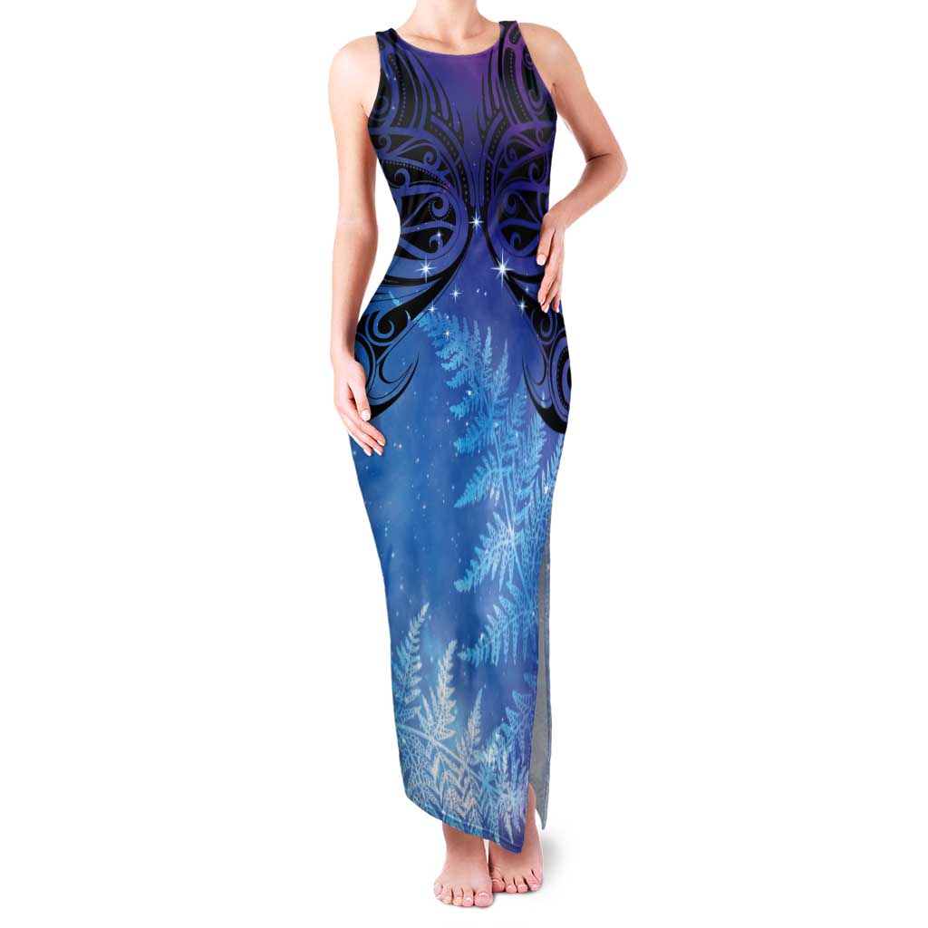 New Zealand Matariki Tank Maxi Dress Aotearoa Maori New Year Galaxy Maori Silver Fern