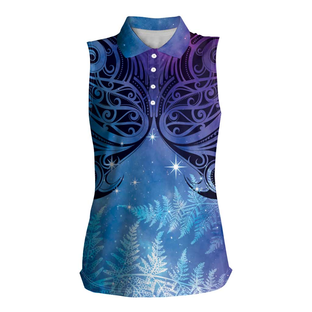 New Zealand Matariki Women Sleeveless Polo Shirt Aotearoa Maori New Year Galaxy Maori Silver Fern