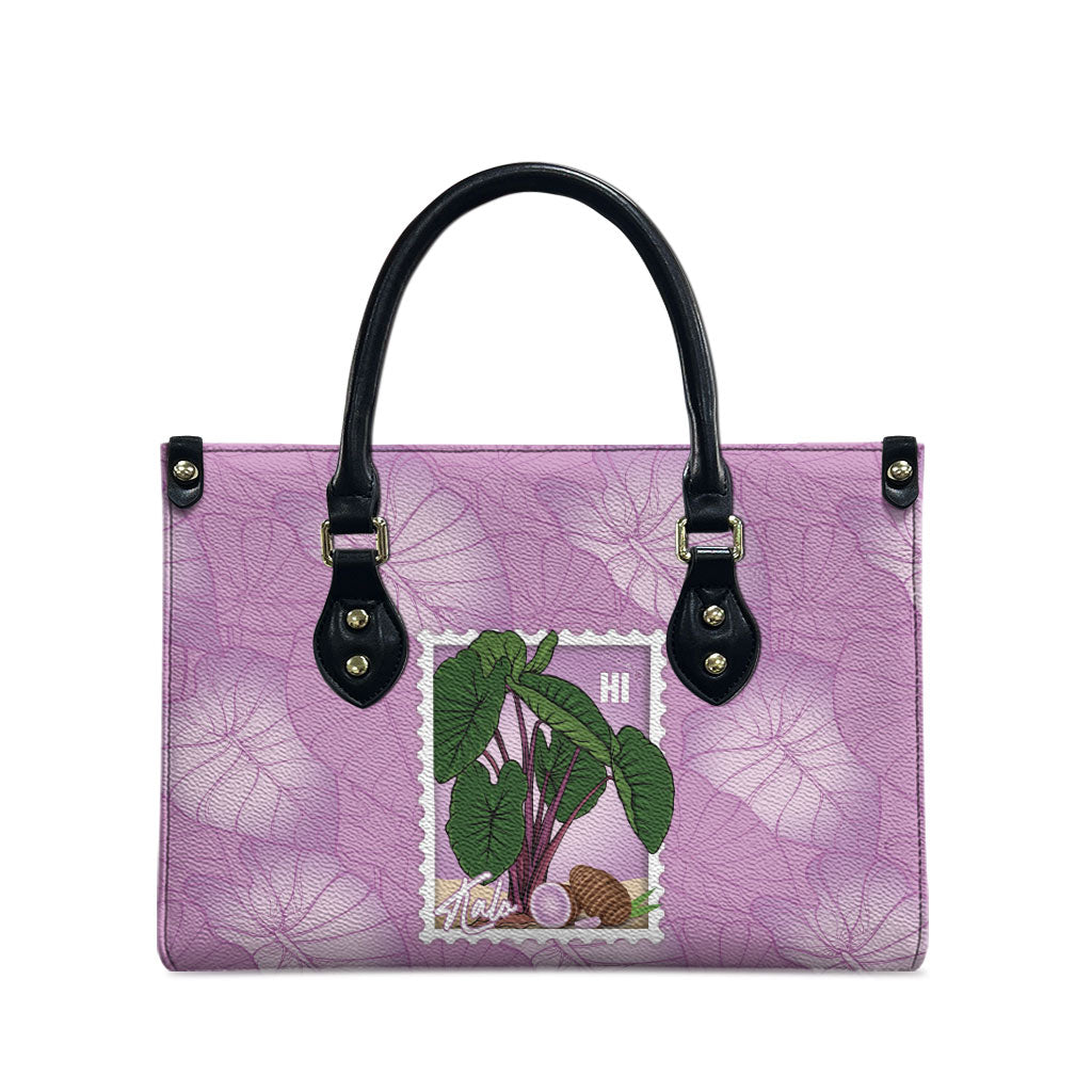 Aloha Hawaii Kalo Leather Bag Hawaiian Taro Leaves Stylized Stamp LT14 - Polynesian Pride