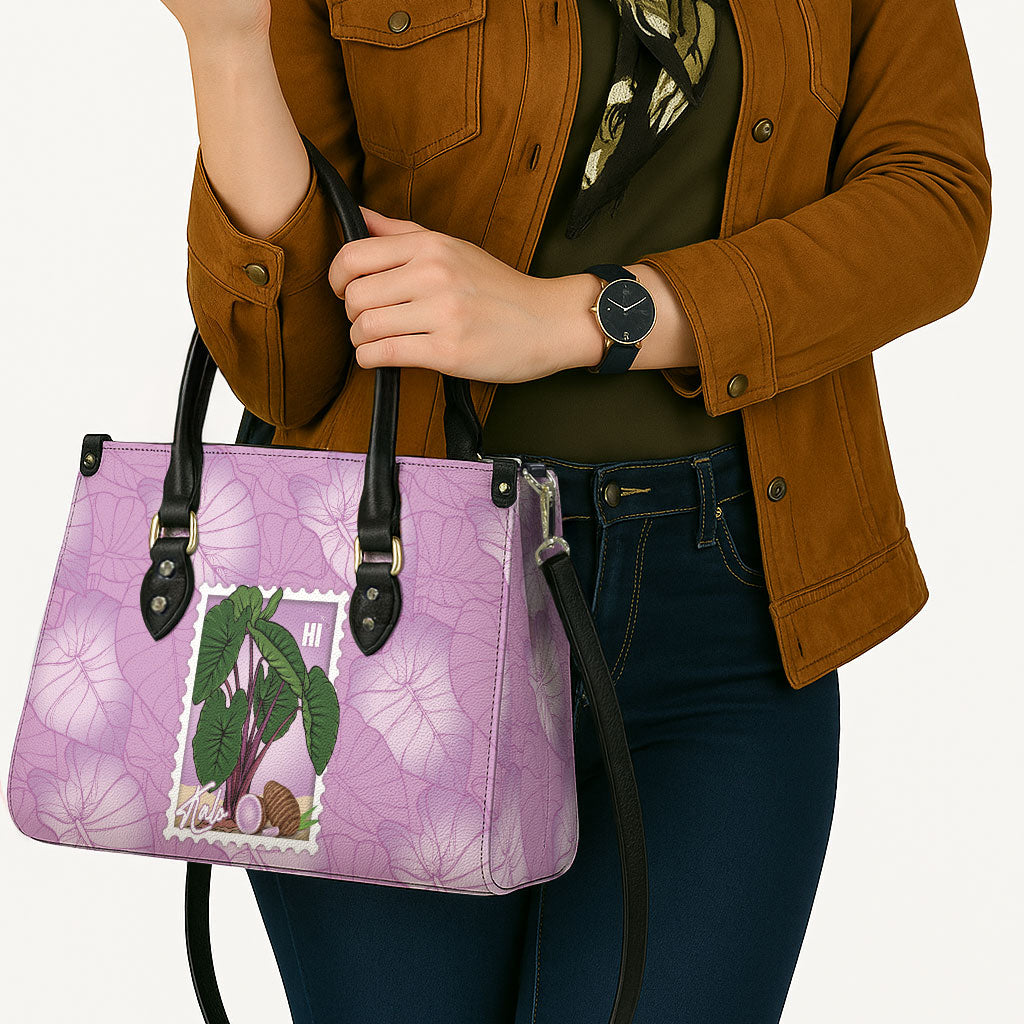 Aloha Hawaii Kalo Leather Bag Hawaiian Taro Leaves Stylized Stamp LT14 - Polynesian Pride
