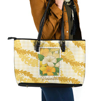 Aloha Hawaii Puakenikeni Leather Tote Bag Hawaiian Lei Palaka Motifs Stylized Stamp LT14 - Polynesian Pride