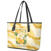 Aloha Hawaii Puakenikeni Leather Tote Bag Hawaiian Lei Palaka Motifs Stylized Stamp LT14 - Polynesian Pride