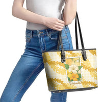 Aloha Hawaii Puakenikeni Leather Tote Bag Hawaiian Lei Palaka Motifs Stylized Stamp LT14 - Polynesian Pride
