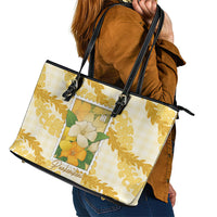 Aloha Hawaii Puakenikeni Leather Tote Bag Hawaiian Lei Palaka Motifs Stylized Stamp LT14 - Polynesian Pride