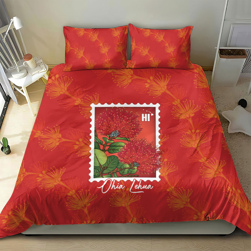 Aloha Hawaii Ohia Lehua Bedding Set Hawaiian Lei Stylized Stamp LT14 - Polynesian Pride