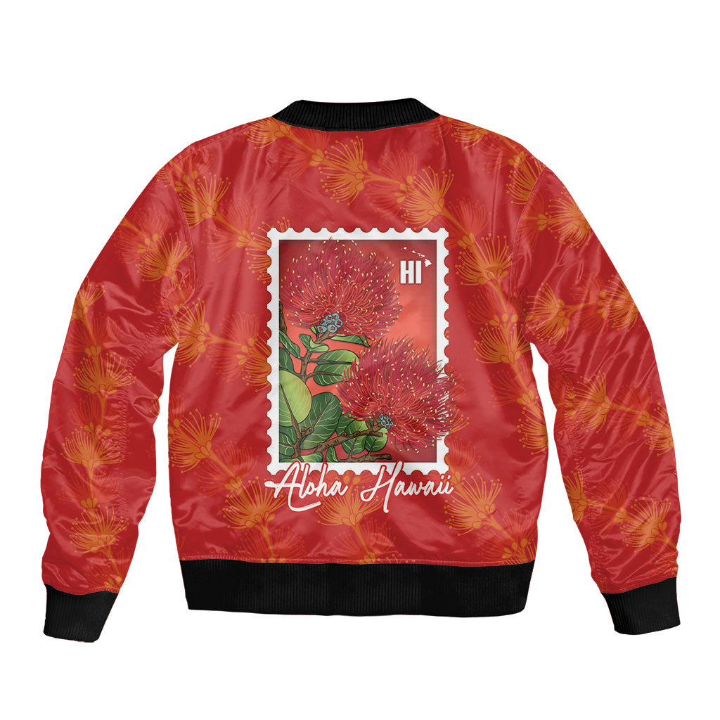 Aloha Hawaii Ohia Lehua Bomber Jacket Hawaiian Lei Stylized Stamp LT14 - Polynesian Pride