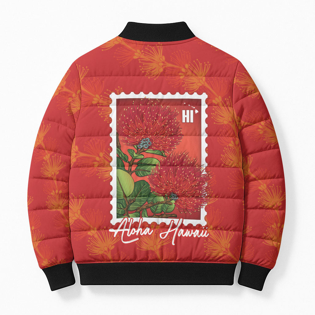 Aloha Hawaii Ohia Lehua Bomber Puffer Jacket Hawaiian Lei Stylized Stamp LT14 - Polynesian Pride