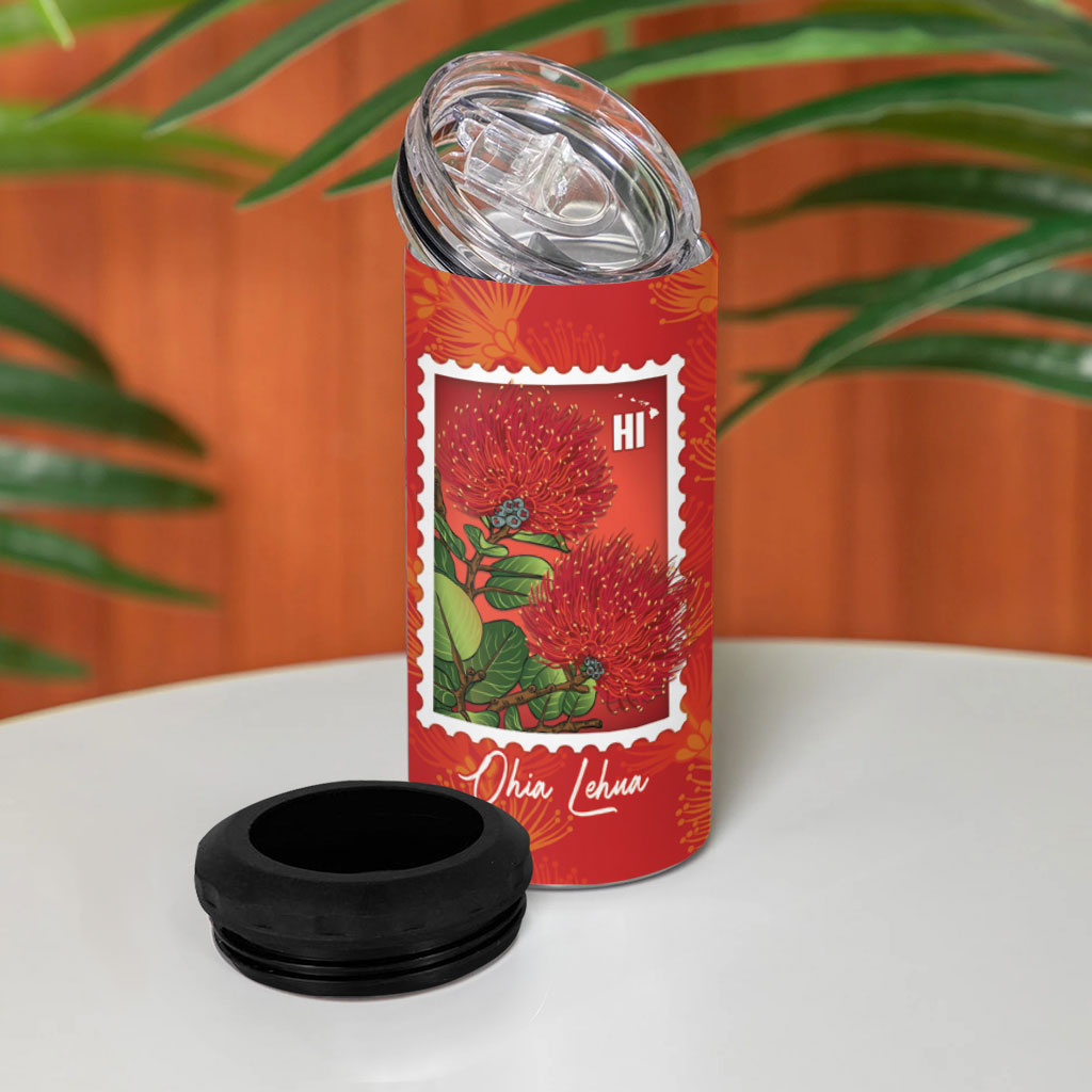 Aloha Hawaii Ohia Lehua 4 in 1 Can Cooler Tumbler Hawaiian Lei Stylized Stamp LT14 - Polynesian Pride