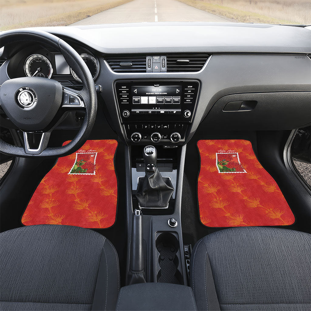 Aloha Hawaii Ohia Lehua Car Mats Hawaiian Lei Stylized Stamp LT14 Set 2pcs - Front Red - Polynesian Pride